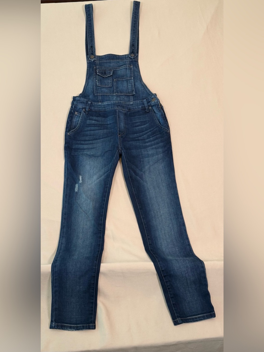 Free People Slim Fit Dark Wash Overalls, size 25.